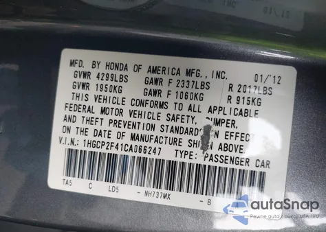2012 Honda Accord 2.4 Lx-P from USA, damaged, VIN 1HGCP2F41CA066247